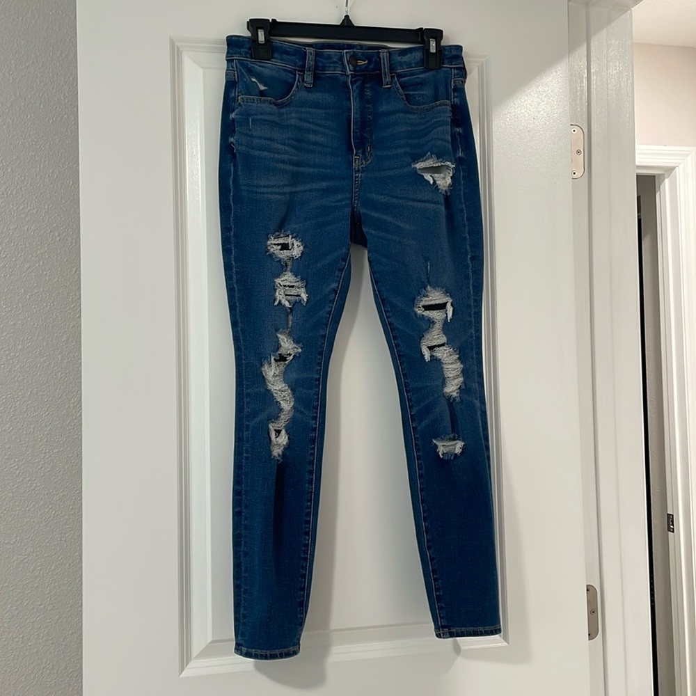 American Eagle WMNS The Dream Jean Distressed Super High Rise Jegging SZ:8 short